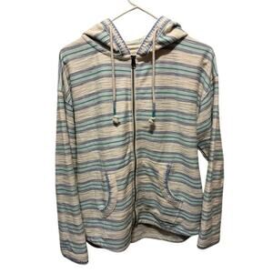 Women's FatFace Homespun Zip Through Hoodie Blue White Striped Pockets Size M